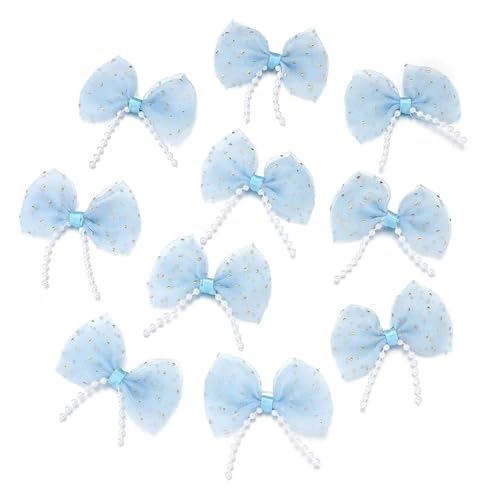 MZPOZB 20 Stück süße Netzbögen, Bunte Schleife mit Perlenkette for DIY-Haarnadel-Dekoration for Mädchen, selbstgemachte Kopfbedeckungen(Blue) von MZPOZB