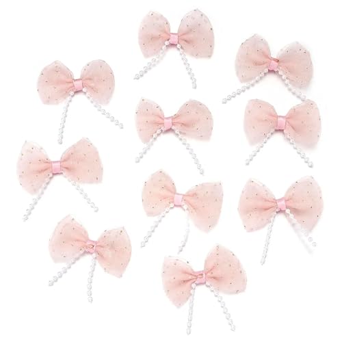 MZPOZB 20 Stück süße Netzbögen, Bunte Schleife mit Perlenkette for DIY-Haarnadel-Dekoration for Mädchen, selbstgemachte Kopfbedeckungen(Peach beige) von MZPOZB