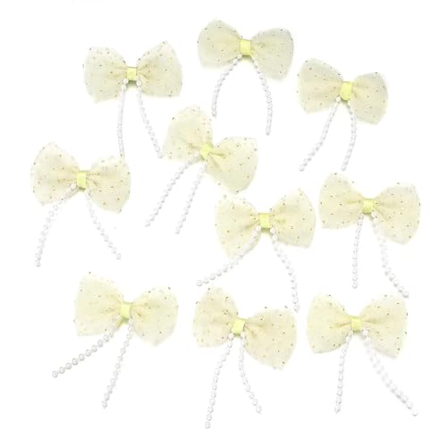 MZPOZB 20 Stück süße Netzbögen, Bunte Schleife mit Perlenkette for DIY-Haarnadel-Dekoration for Mädchen, selbstgemachte Kopfbedeckungen(Yellow) von MZPOZB