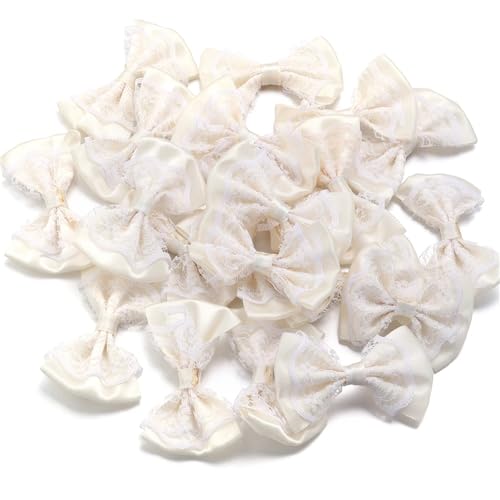 MZPOZB 20 Stücke 3,5 * 5,7 cm Polyesterband Bögen Spitze Bowknots Doppelschichten for DIY Nähen Handwerk Geschenk Kleidung Haar(Beige) von MZPOZB