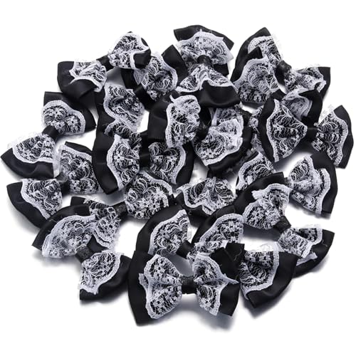 MZPOZB 20 Stücke 3,5 * 5,7 cm Polyesterband Bögen Spitze Bowknots Doppelschichten for DIY Nähen Handwerk Geschenk Kleidung Haar(Black) von MZPOZB