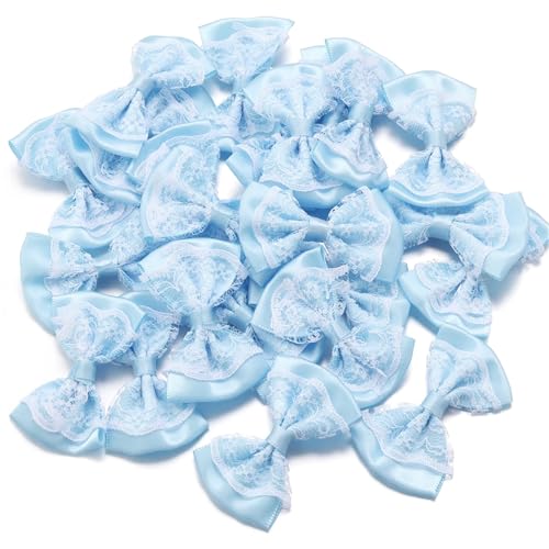 MZPOZB 20 Stücke 3,5 * 5,7 cm Polyesterband Bögen Spitze Bowknots Doppelschichten for DIY Nähen Handwerk Geschenk Kleidung Haar(Blue) von MZPOZB