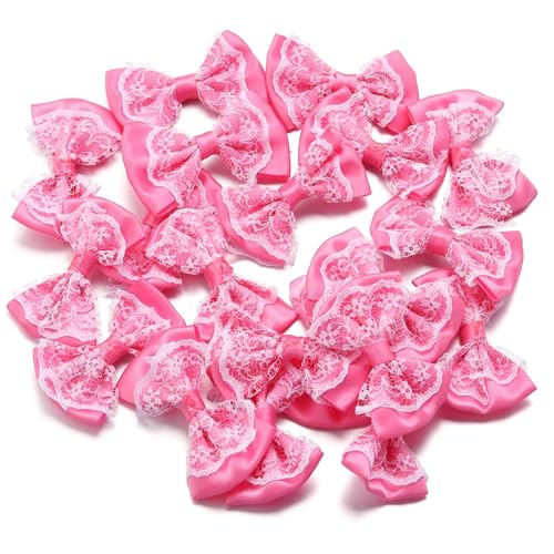 MZPOZB 20 Stücke 3,5 * 5,7 cm Polyesterband Bögen Spitze Bowknots Doppelschichten for DIY Nähen Handwerk Geschenk Kleidung Haar(Deep pink) von MZPOZB