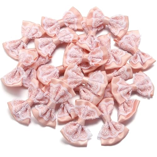 MZPOZB 20 Stücke 3,5 * 5,7 cm Polyesterband Bögen Spitze Bowknots Doppelschichten for DIY Nähen Handwerk Geschenk Kleidung Haar(Light Pink) von MZPOZB