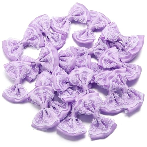 MZPOZB 20 Stücke 3,5 * 5,7 cm Polyesterband Bögen Spitze Bowknots Doppelschichten for DIY Nähen Handwerk Geschenk Kleidung Haar(Purple) von MZPOZB