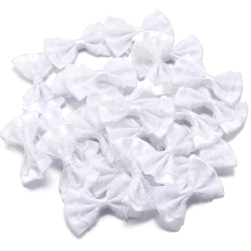 MZPOZB 20 Stücke 3,5 * 5,7 cm Polyesterband Bögen Spitze Bowknots Doppelschichten for DIY Nähen Handwerk Geschenk Kleidung Haar(White) von MZPOZB