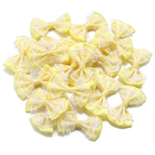 MZPOZB 20 Stücke 3,5 * 5,7 cm Polyesterband Bögen Spitze Bowknots Doppelschichten for DIY Nähen Handwerk Geschenk Kleidung Haar(Yellow) von MZPOZB