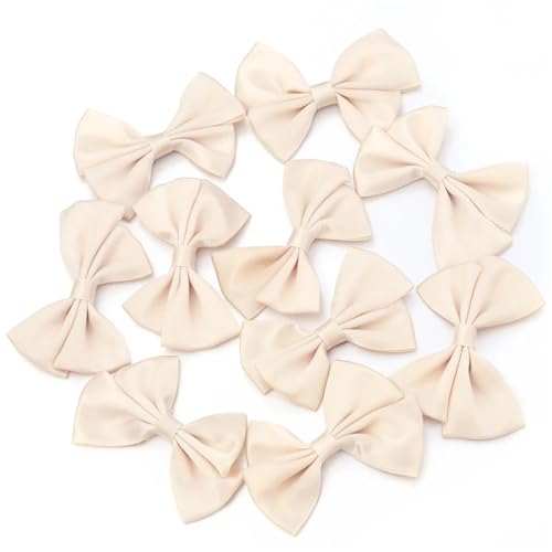 MZPOZB 20 Stücke 4x6 cm Einfarbig Polyester Doppelschicht Satinband Bögen Blume Handwerk Dekoration Handarbeit DIY Party(Beige) von MZPOZB
