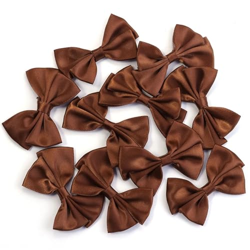 MZPOZB 20 Stücke 4x6 cm Einfarbig Polyester Doppelschicht Satinband Bögen Blume Handwerk Dekoration Handarbeit DIY Party(Deep Brown) von MZPOZB