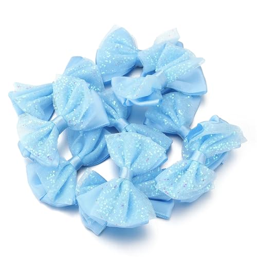MZPOZB 20 stücke Band Bogen Polyester Mesh Krawatte Mutilcolor Doppel Schichten Pailletten Bowknots for DIY Handwerk Geschenke Dekoration(Blue) von MZPOZB