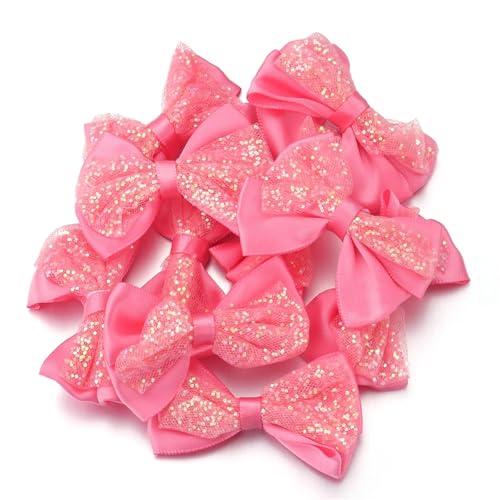 MZPOZB 20 stücke Band Bogen Polyester Mesh Krawatte Mutilcolor Doppel Schichten Pailletten Bowknots for DIY Handwerk Geschenke Dekoration(Deep Pink) von MZPOZB