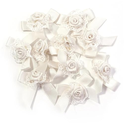 MZPOZB 20 stücke Spitze Satin Band Bögen Blume 35mm Hand Bogen-Knoten Krawatte Kleine Polyester for Handwerk Weihnachten Party Decor(Beige) von MZPOZB