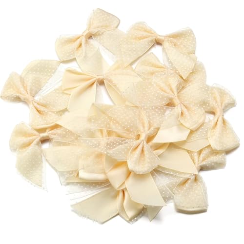 MZPOZB 20Pcs 6,5 x7cm Band Bögen Polyester Mesh Doppel-Schicht Bogen Handwerk Dekoration Handarbeit DIY Geschenk Party(Beige) von MZPOZB