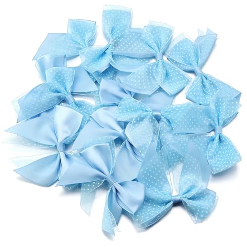 MZPOZB 20Pcs 6,5 x7cm Band Bögen Polyester Mesh Doppel-Schicht Bogen Handwerk Dekoration Handarbeit DIY Geschenk Party(Blue) von MZPOZB