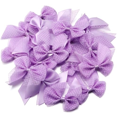 MZPOZB 20Pcs 6,5 x7cm Band Bögen Polyester Mesh Doppel-Schicht Bogen Handwerk Dekoration Handarbeit DIY Geschenk Party(Purple) von MZPOZB