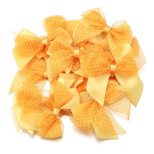 MZPOZB 20Pcs 6,5 x7cm Band Bögen Polyester Mesh Doppel-Schicht Bogen Handwerk Dekoration Handarbeit DIY Geschenk Party(Yellow) von MZPOZB