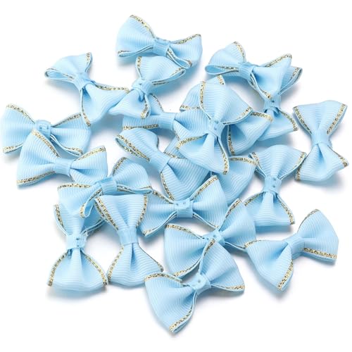 MZPOZB 30/60 stücke 38X23,0mm Kleine Satin Band Bögen Blume DIY Handwerk Bowknot Hochzeit Party Dekoration Kleidungsstück Nähen(38x23mm 30pcs,Light Blue) von MZPOZB