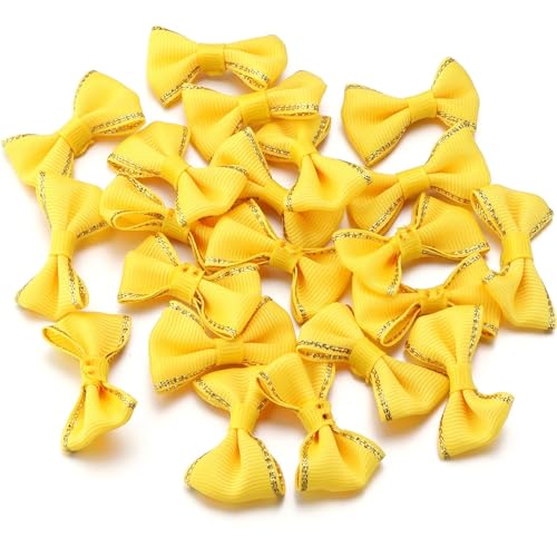 MZPOZB 30/60 stücke 38X23,0mm Kleine Satin Band Bögen Blume DIY Handwerk Bowknot Hochzeit Party Dekoration Kleidungsstück Nähen(38x23mm 30pcs,Yellow) von MZPOZB