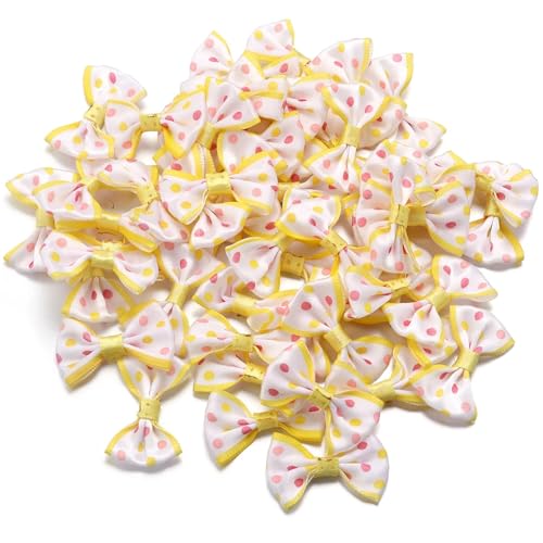 MZPOZB 30/60Pcs Polka Dot Polyester Band Bögen Bunte Bowknots for DIY Nähen Handwerk Handarbeit Geschenk Kleidung Haar(2.7X.3.7cm 30Pcs,Yellow) von MZPOZB
