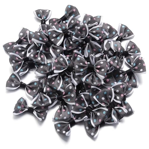 MZPOZB 30/60Pcs Polka Dot Polyester Band Bögen Bunte Bowknots for DIY Nähen Handwerk Handarbeit Geschenk Kleidung Haar(2.7x3.7cm 60Pcs,Black) von MZPOZB