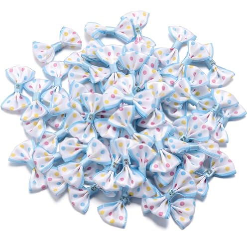MZPOZB 30/60Pcs Polka Dot Polyester Band Bögen Bunte Bowknots for DIY Nähen Handwerk Handarbeit Geschenk Kleidung Haar(2.7x3.7cm 60Pcs,Blue) von MZPOZB