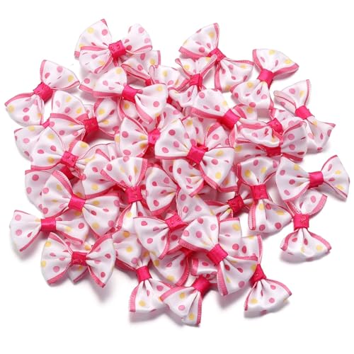 MZPOZB 30/60Pcs Polka Dot Polyester Band Bögen Bunte Bowknots for DIY Nähen Handwerk Handarbeit Geschenk Kleidung Haar(2.7x3.7cm 60Pcs,Deep Pink) von MZPOZB