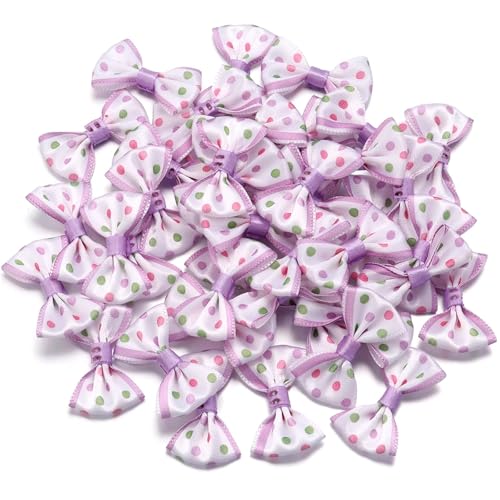 MZPOZB 30/60Pcs Polka Dot Polyester Band Bögen Bunte Bowknots for DIY Nähen Handwerk Handarbeit Geschenk Kleidung Haar(2.7x3.7cm 60Pcs,Purple) von MZPOZB