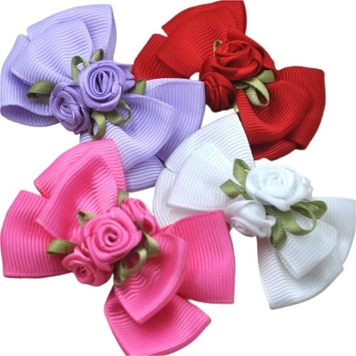 MZPOZB 4 Pcs Mix Schöne Rose Bogen Applique Hochzeit Handwerk Blumen Dekoration(Mix Color) von MZPOZB