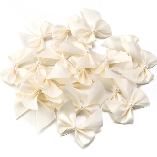 MZPOZB 50 stücke Farbige Satinbandschleifen 5, cm x 6 Niedliche Handschleifen-Krawattenschleifenblume for DIY Kleidung Handwerk Dekoration(Beige) von MZPOZB