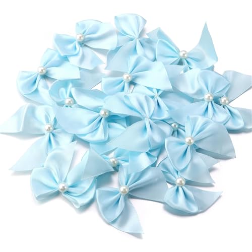 MZPOZB 50 stücke Farbige Satinbandschleifen 5, cm x 6 Niedliche Handschleifen-Krawattenschleifenblume for DIY Kleidung Handwerk Dekoration(Blue) von MZPOZB