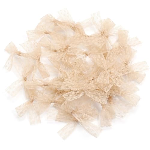 MZPOZB 50 stücke Mesh Band Bögen Mutilcolor Spitze Mini Bowknot Satin Bogen Blume for DIY Handwerk Dekoration Nagel Maniküre(Light Brown) von MZPOZB