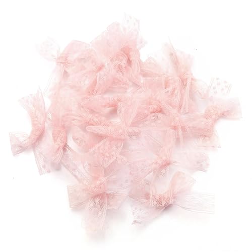 MZPOZB 50 stücke Mesh Band Bögen Mutilcolor Spitze Mini Bowknot Satin Bogen Blume for DIY Handwerk Dekoration Nagel Maniküre(Light Pink) von MZPOZB