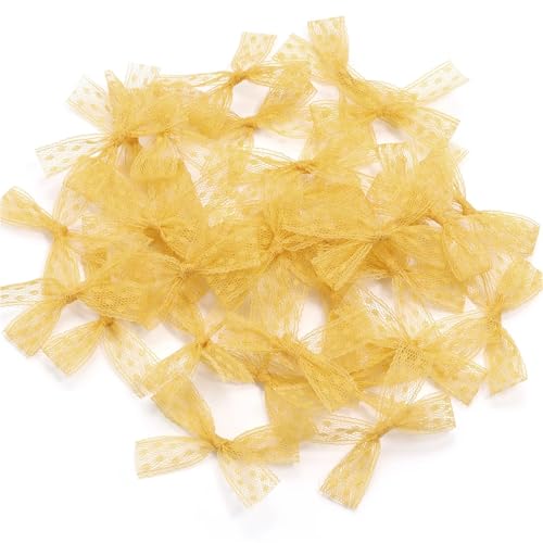 MZPOZB 50 stücke Mesh Band Bögen Mutilcolor Spitze Mini Bowknot Satin Bogen Blume for DIY Handwerk Dekoration Nagel Maniküre(Yellow) von MZPOZB