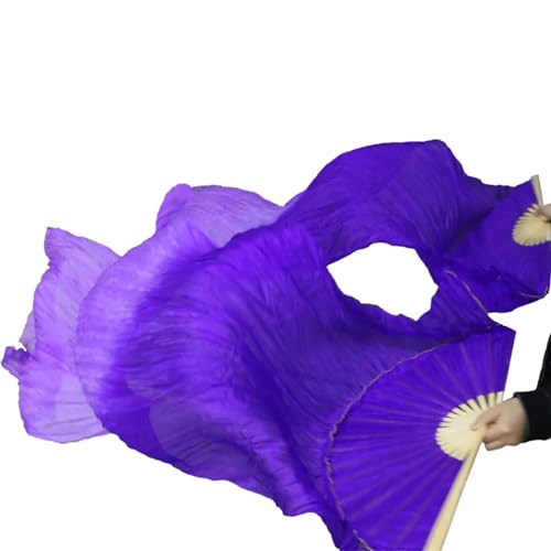 MZPOZB Bauchtanz-FäCher Handmade Women Silk Belly Dance Fan Dance Real Silk Veils 1 Pair BauchtanzfäCher (Color : Silver, Size : M-150cm-1pair(2pcs)) von MZPOZB