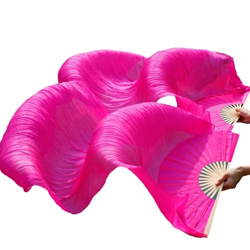 MZPOZB Bauchtanz-FäCher Seide Unisex chinesische Seide Schleier Tanz Fans 1 Paar Bauchtanz Fans Reine Farbe 180 * 90 cm BauchtanzfäCher (Color : Rose, Size : 120x90cm) von MZPOZB