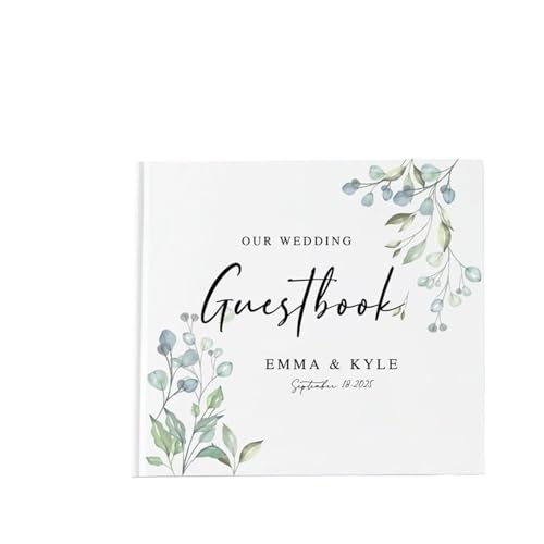 MZPOZB Benutzerdefinierte Hochzeit Gästebuch Weiß Blank DIY Fotoalbum Elegante Zeichen-in Party Tisch Geschenk Platz Notebook(Color-01,Gold Text) von MZPOZB