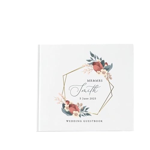 MZPOZB Benutzerdefinierte Hochzeit Gästebuch Weiß Blank DIY Fotoalbum Elegante Zeichen-in Party Tisch Geschenk Platz Notebook(Color-04,Gold Text) von MZPOZB