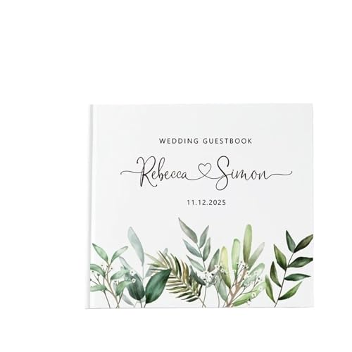 MZPOZB Benutzerdefinierte Hochzeit Gästebuch Weiß Blank DIY Fotoalbum Elegante Zeichen-in Party Tisch Geschenk Platz Notebook(Color-09,Gold Text) von MZPOZB