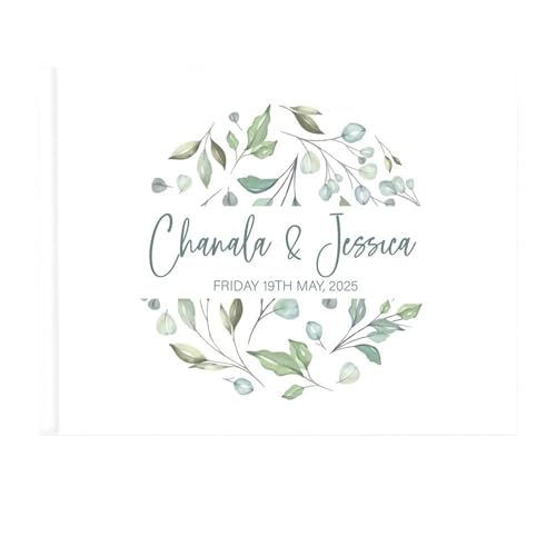 MZPOZB Gästebuch zur Hochzeit, personalisierbar, Blumenmuster, grünes Blatt, Name, Datum, Scrapbooking(Horizontal Version) von MZPOZB
