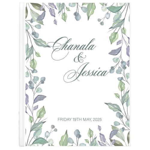 MZPOZB Personalisiertes Hochzeitsgästebuch Weiß mit Blumen Grün Blatt Name Datum Benutzerdefiniertes Scrapbooking(Vertical Version) von MZPOZB