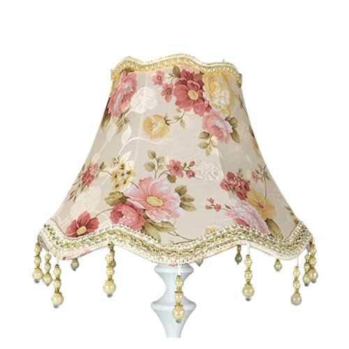 Perlenquaste Tischlampenschirm Schattierungstuch Fransenperlen Lampenabdeckung E27 Retro Tisch Schlafzimmer Dekoration Handwerk(Color-02) von MZPOZB