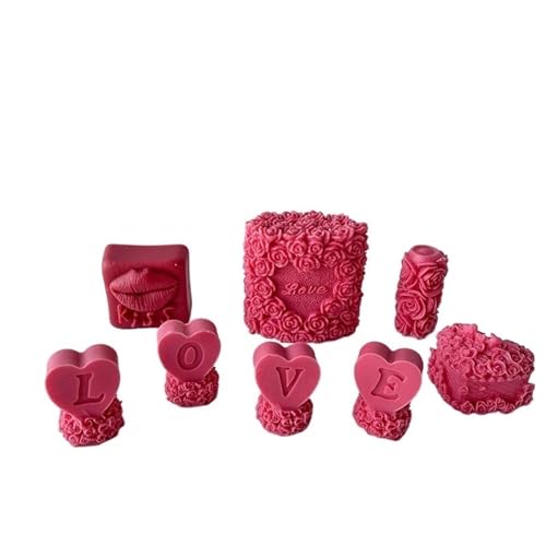 Silikon-KerzengießForm DIY Rose Herz Liebe Aromatherapie Kerze Form Silikon Form Schokolade Süßigkeiten Kuchen Dekorieren Form Kerzenformen Zum (Color : B) von MZPOZB