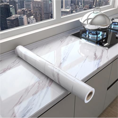 Wandschutzfolie Klebefolien Marmor Küche Öl-Beweis Film Herd Wasserdicht Feuchtigkeit-Beweis Selbst-Klebe Tapete Arbeitsplatte Schrank Renovierung Fliesen Aufkleber(Color-05,40cm x 200cm) von MZPOZB
