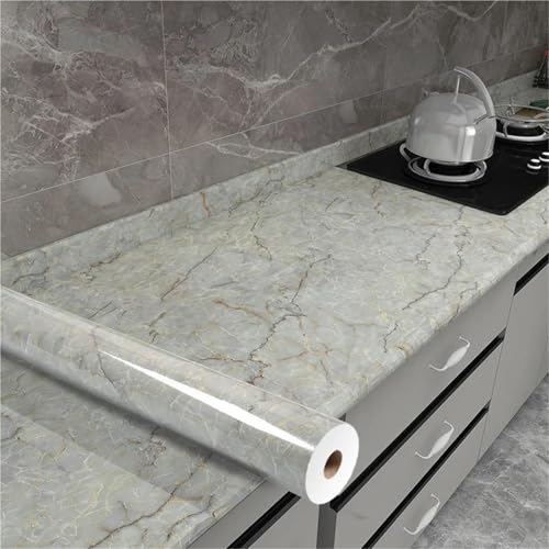 Wandschutzfolie Klebefolien Marmor Küche Öl-Beweis Film Herd Wasserdicht Feuchtigkeit-Beweis Selbst-Klebe Tapete Arbeitsplatte Schrank Renovierung Fliesen Aufkleber(Color-11,40cm x 100cm) von MZPOZB