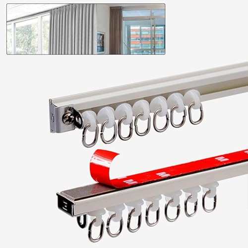 Selbstklebende Vorhangschiene Für Decke Oder Wand, Gardinenstange Aus Aluminium, 0.6m - 2.8m, Für Müheloses Gleiten, Wohnmobil-Raumteiler, Privatsphäre Und Heimdekoration(Size:1.9M/(6.2FT)) von MZQMK