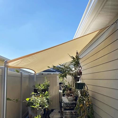 Sonnensege, Sonnenschutz Windschutz, Sonnensegel Rechteckig, Quer Vernäht Robust & Stabil Schattenspender Garten Balkon Terrasse Creme (Size : 5x6M(16x20FT)) von MZQMK