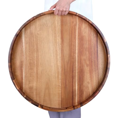 Extra großes 50,8 cm großes Tablett aus hochwertigem Akazienholz, rundes Ottoman-Tablett mit Griffen, Serviertablett aus Holz, vielseitig einsetzbar für Abendessen, Frühstück im Bett, Couchtisch, Extra großes 50,8 cm großes Tablett aus hochwertigem Akazienholz, rundes Ottoman-Tablett mit Griffen, Serviertablett aus Holz, vielseitig einsetzbar für Abendessen, Frühstück im Bett, Couchtisch, von MZROO