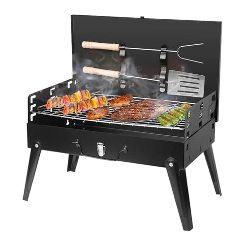 16,7 x 10 x 17,7 Zoll Tragbarer Holzkohlegrill Faltbarer BBQ-Koffer-Grillregal for Outdoor-Camping-Picknicks Gartengrillen von MZSKLW