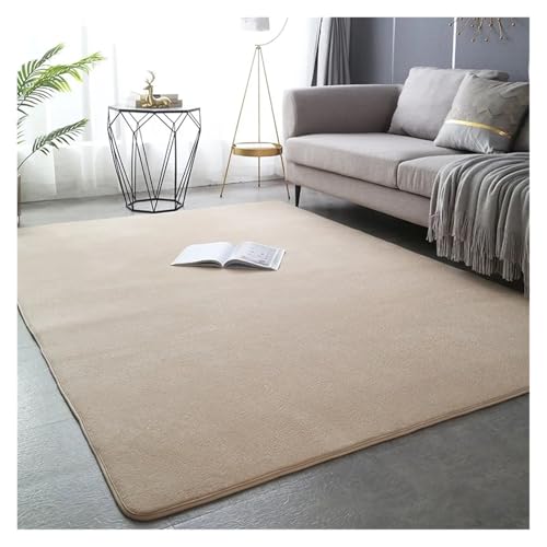 Korallen-Samt-Teppiche für moderne Wohnzimmer-Dekoration, dicker, kurzer Plüsch-Teppich, Kinderzimmer, Spielmatte, Balkonkissen (Kamel, 160 x 200 cm) von MZSKLW