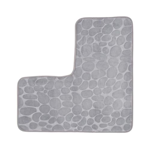 MZSKLW Badematte L-förmige Eckbadezimmermatte, Kopfsteinpflaster, rutschfeste Toilettenmatte, maschinenwaschbar, weich und saugfähig, Bodenmatte, Bade-/Eck-/Duschmatte Badezimmerteppich(Grey) von MZSKLW